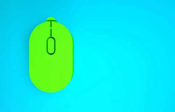 Zielony komputer myszy ikona gier izolowane na niebieskim tle. Optyka z symbolem koła. Koncepcja minimalizmu. Ilustracja 3d — Zdjęcie stockowe