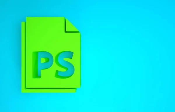 Green PS File document pictogram geïsoleerd op blauwe achtergrond. Minimalisme concept. 3d illustratie 3D renderen — Stockfoto