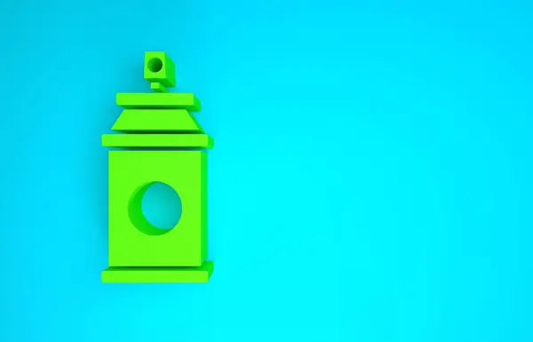 Спрей Green Paint может быть выделен на синем фоне. Концепция минимализма. 3D-рендеринг — стоковое фото