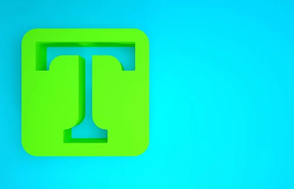 Grünes Textsymbol isoliert auf blauem Hintergrund. Minimalismus-Konzept. 3D Illustration 3D Renderer — Stockfoto