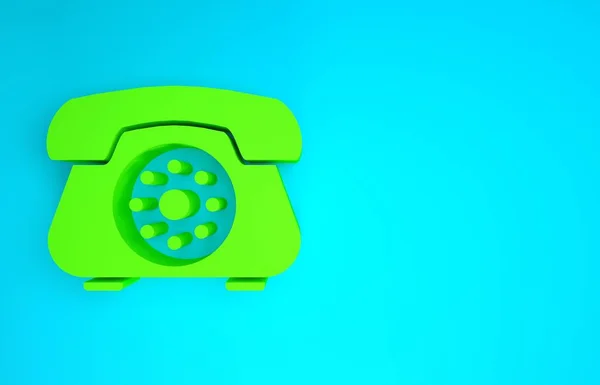 Icono de teléfono verde aislado sobre fondo azul. Teléfono fijo. Concepto minimalista. 3D ilustración 3D render — Foto de Stock