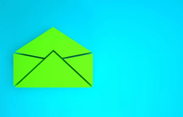 Green Envelope icon isolated on blue background. Email message letter symbol. Minimalism concept. 3d illustration 3D render