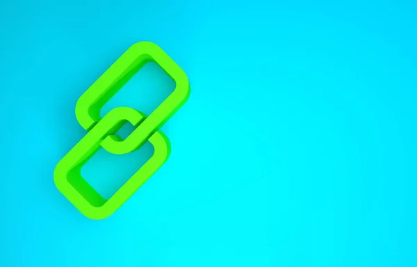 Icono de eslabón de cadena verde aislado sobre fondo azul. Enlace único. Concepto minimalista. 3D ilustración 3D render —  Fotos de Stock