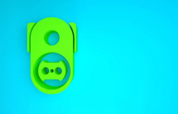 Zielona ikona gniazdka elektrycznego na niebieskim tle. Gniazdo zasilania. Symbol Rozety. Koncepcja minimalizmu. Ilustracja 3D 3D renderowania — Zdjęcie stockowe