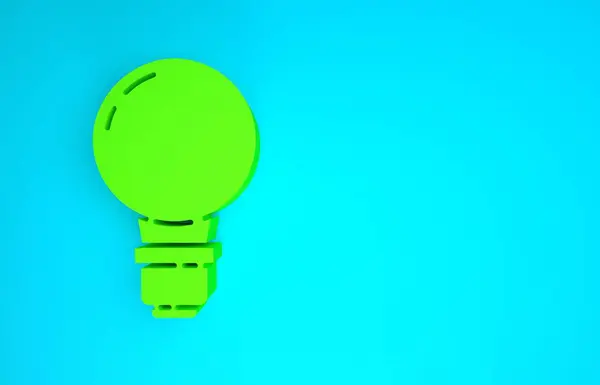 Зелёная лампочка с концепцией иконки идеи, выделенной на синем фоне. Символ энергии и идеи. Концепция вдохновения. Концепция минимализма. 3D-рендеринг — стоковое фото