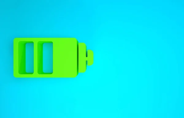 Grüne Batterieladestandsanzeige isoliert auf blauem Hintergrund. Minimalismus-Konzept. 3D Illustration 3D Renderer — Stockfoto