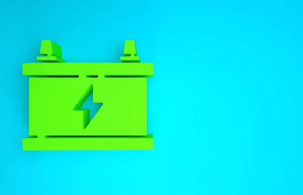 Grüne Autobatterie Symbol isoliert auf blauem Hintergrund. Akkubatterie Energie und Akkubatterie Strom. Minimalismus-Konzept. 3D Illustration 3D Renderer — Stockfoto