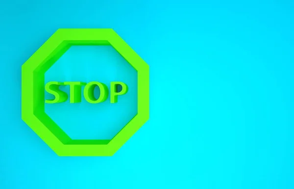 Icona verde Stop segno isolato su sfondo blu. Simbolo di stop di segnalazione stradale. Concetto minimalista. Illustrazione 3d rendering 3D — Foto Stock
