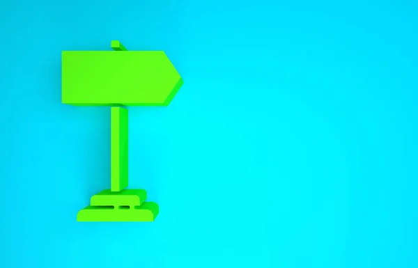 Grön vägskylt. Skylt ikon isolerad på blå bakgrund. Pekarsymbol. Isolerad gatuinformationsskylt. Riktningsskylt. Minimalistiskt koncept. 3D-återgivning för 3D — Stockfoto