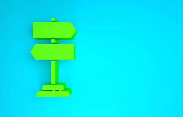 Green Road közlekedési tábla. Jelzőtábla ikon elszigetelt kék háttérrel. Mutató szimbólum. Elszigetelt utcai információs tábla. Irányjelző tábla. Minimalizmus koncepció. 3d illusztráció 3D render — Stock Fotó