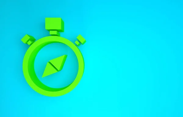 Значок Green Compass выделен на синем фоне. Символ навигации Windrose. Знак розы ветра. Концепция минимализма. 3D-рендеринг — стоковое фото