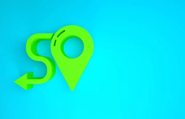 Grön rutt läge ikon isolerad på blå bakgrund. Kartvisare. Begreppet väg eller väg. GPS-navigatör. Minimalistiskt koncept. 3D-illustration 3D-återgivning — Stockfoto