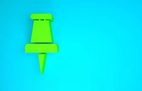 Ícone Push pin verde isolado no fundo azul. Sinal de polegares. Conceito de minimalismo. 3D ilustração 3D render — Fotografia de Stock