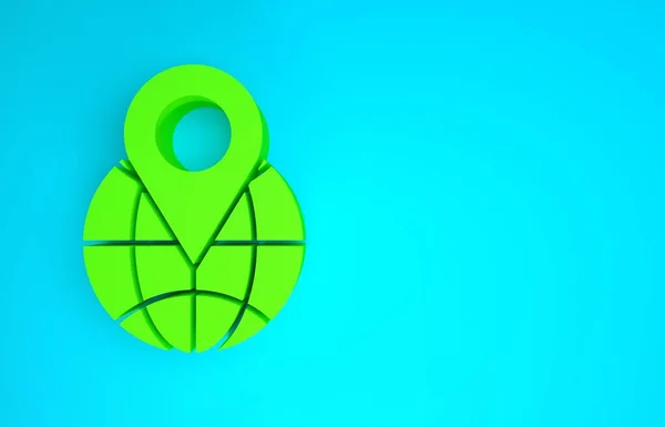 Grüne Position auf dem Globus-Symbol isoliert auf blauem Hintergrund. Welt- oder Erdzeichen. Minimalismus-Konzept. 3D Illustration 3D Renderer — Stockfoto