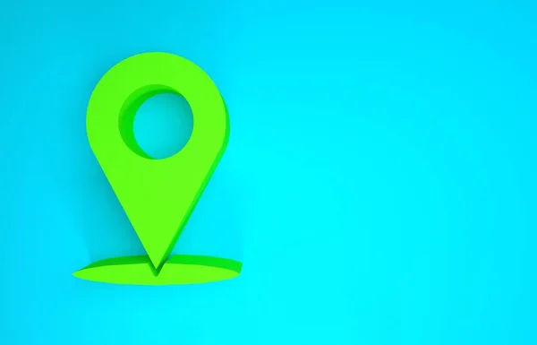 Groene kaart pin pictogram geïsoleerd op blauwe achtergrond. Navigatie, wijzer, locatie, kaart, GPS, richting, plaats, kompas, zoekconcept. Minimalisme concept. 3d illustratie 3D renderen — Stockfoto