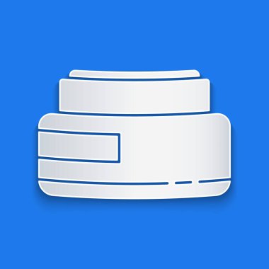 Kağıt kesiği krem ya da losyon kozmetik tüp ikonu mavi arka planda izole edilmiş. Erkekler için vücut bakım ürünleri. Kağıt sanatı tarzı. Vektör İllüstrasyonu