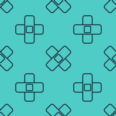 Siyah çizgi, bandaj alçı ikonu yeşil arka planda izole edilmiş, pürüzsüz desen. Tıbbi alçı, yapıştırıcı bandaj, esnek kumaş bandajı. Vektör İllüstrasyonu