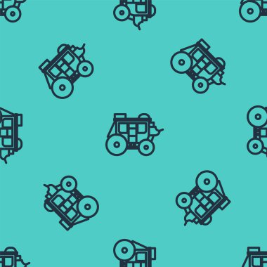 Siyah çizgi batı posta arabası simgesi yeşil arkaplandaki kusursuz deseni izole etti. Vektör İllüstrasyonu