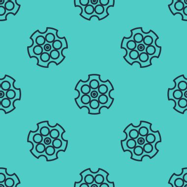 Siyah çizgi Revolver silindir simgesi yeşil arkaplanda izole edilmiş kusursuz desen. Vektör İllüstrasyonu