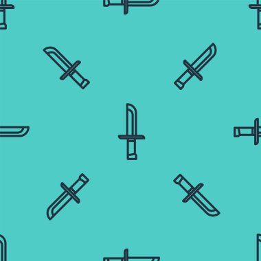 Siyah çizgi askeri bıçak ikonu yeşil arka planda kusursuz desen izole etti. Vektör İllüstrasyonu