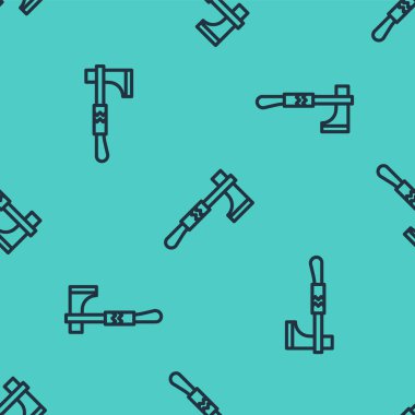 Siyah çizgi Amerikan Tomahawk balta ikonu yeşil arka planda pürüzsüz desen izole etti. Vektör İllüstrasyonu