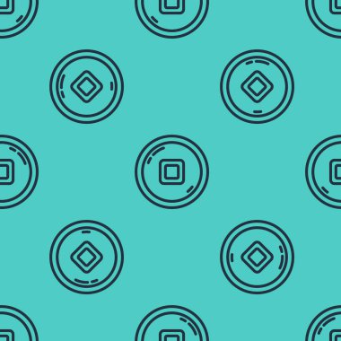 Siyah çizgi Çin Yuan para birimi simgesi yeşil arka planda izole edilmiş kusursuz desen. Bozuk para. Bankacılık işareti. Para sembolü. Vektör İllüstrasyonu