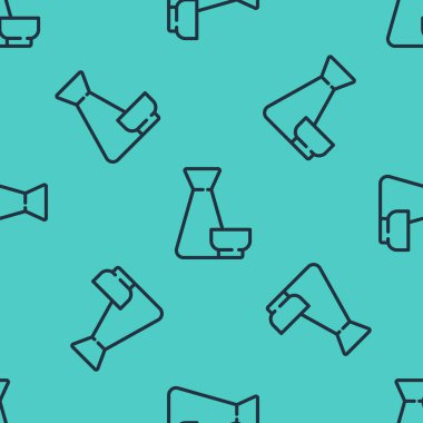 Geleneksel Çin çay seremonisi ikonu yeşil arka planda izole edilmiş pürüzsüz desen. Fincanlı çaydanlık. Vektör İllüstrasyonu