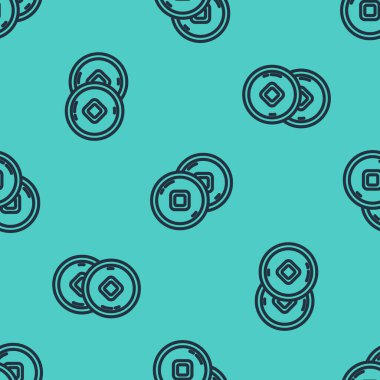 Siyah çizgi Çin Yuan para birimi simgesi yeşil arka planda izole edilmiş kusursuz desen. Bozuk para. Bankacılık işareti. Para sembolü. Vektör İllüstrasyonu