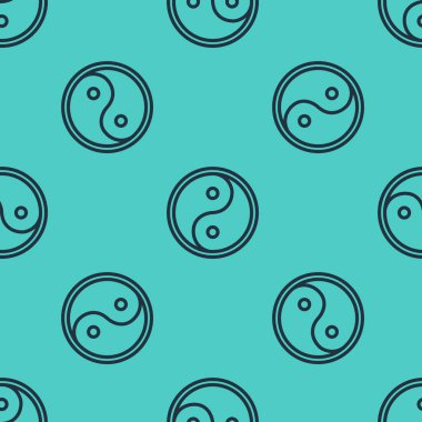Siyah çizgi Yin Yang 'ın sembolü uyum ve denge simgesi yeşil arkaplanda izole edilmiş pürüzsüz desen. Vektör İllüstrasyonu