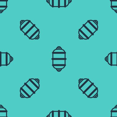 Siyah çizgi Çin kağıt fener ikonu yeşil arka planda izole edilmiş pürüzsüz desen. Vektör İllüstrasyonu