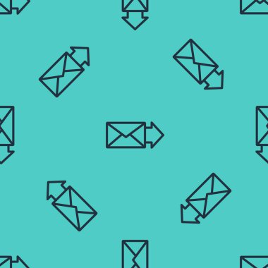 Siyah çizgi zarf simgesi yeşil arkaplanda izole edilmiş pürüzsüz desen. E- posta mektup sembolü. Vektör İllüstrasyonu