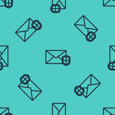 Yeşil arka planda siyah çizgi şeklinde simgesi olan siyah zarf izole edilmiş. Sigorta konsepti. Güvenlik, güvenlik, koruma, konsept koruma. Vektör İllüstrasyonu