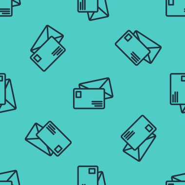 Siyah çizgi zarf simgesi yeşil arkaplanda izole edilmiş pürüzsüz desen. E- posta mektup sembolü. Vektör İllüstrasyonu