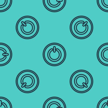 Siyah çizgi güç simgesi yeşil arkaplanda izole edilmiş pürüzsüz desen. Başlat işareti. Vektör İllüstrasyonu