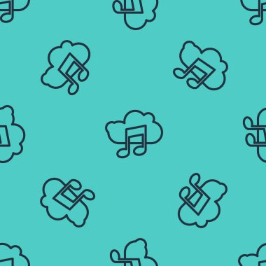 Siyah çizgi müzik servis simgesi yeşil arkaplanda izole edilmiş pürüzsüz desen. Ses bulutları, çevrimiçi medya yayınları, şarkı, ses dalgaları. Vektör İllüstrasyonu