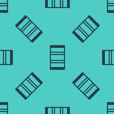 Siyah çizgi plaj havlusu ikonu yeşil arka planda izole edilmiş pürüzsüz desen. Vektör İllüstrasyonu