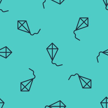 Siyah çizgi Kite simgesi yeşil arkaplandaki kusursuz deseni izole etti. Vektör İllüstrasyonu