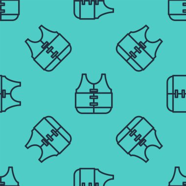 Siyah çizgi Hayat Ceketi ikonu yeşil arka planda izole edilmiş pürüzsüz desen. Can yeleği ikonu. Olağanüstü bir spor. Spor malzemeleri. Vektör İllüstrasyonu