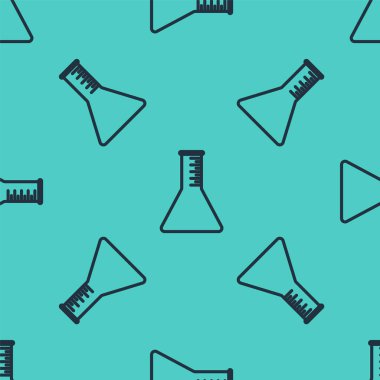 Siyah çizgi petrol test tüpü ikonu yeşil arka planda izole edilmiş pürüzsüz desen. Vektör İllüstrasyonu