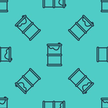 Siyah çizgi fıçı yağı sızıntısı ikonu yeşil arka planda izole edilmiş pürüzsüz desen. Vektör İllüstrasyonu