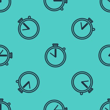 Siyah çizgi Stopwatch simgesi yeşil arkaplanda izole edilmiş pürüzsüz desen. Zaman göstergesi. Kronometre işareti. Vektör İllüstrasyonu