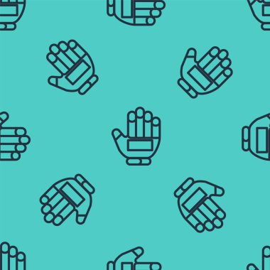 Siyah çizgi hokey eldiveni ikonu yeşil arka planda izole edilmiş pürüzsüz desen. Spor yapmak ve ellerindeki koruyucu eldivenleri eğitmek. Vektör İllüstrasyonu