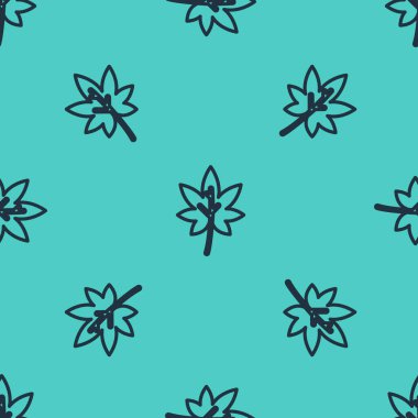 Siyah çizgi Yaprak simgesi yeşil arka planda kusursuz desen izole etti. İşaret bırakıyor. Taze doğal ürün sembolü. Vektör İllüstrasyonu