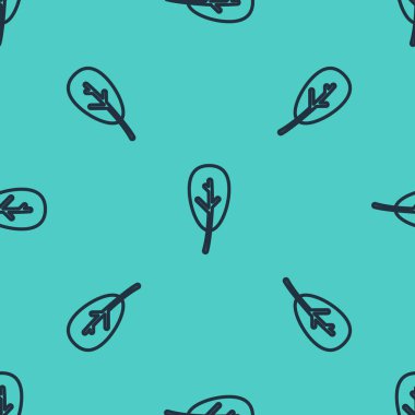 Siyah çizgi Yaprak simgesi yeşil arka planda kusursuz desen izole etti. İşaret bırakıyor. Taze doğal ürün sembolü. Vektör İllüstrasyonu