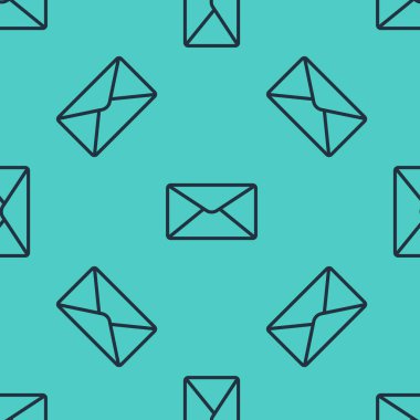 Siyah çizgi zarf simgesi yeşil arkaplanda izole edilmiş pürüzsüz desen. E- posta mektup sembolü. Vektör İllüstrasyonu