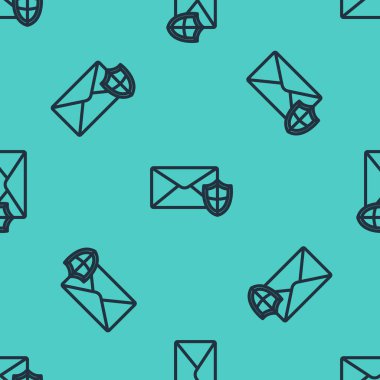 Yeşil arka planda siyah çizgi şeklinde simgesi olan siyah zarf izole edilmiş. Sigorta konsepti. Güvenlik, güvenlik, koruma, konsept koruma. Vektör İllüstrasyonu