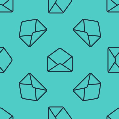 Siyah çizgi zarf simgesi yeşil arkaplanda izole edilmiş pürüzsüz desen. E- posta mektup sembolü. Vektör İllüstrasyonu