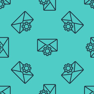 Siyah çizgi zarfı yeşil arkaplanda izole edilmiş simge simgesi ayarlıyor. Vektör İllüstrasyonu