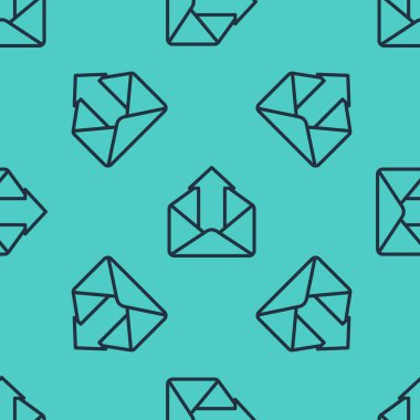 Giden siyah çizgi posta simgesi yeşil arkaplandaki kusursuz deseni izole etti. Zarf sembolü. Giden mesaj işareti. Posta yön bulma düğmesi. Vektör İllüstrasyonu