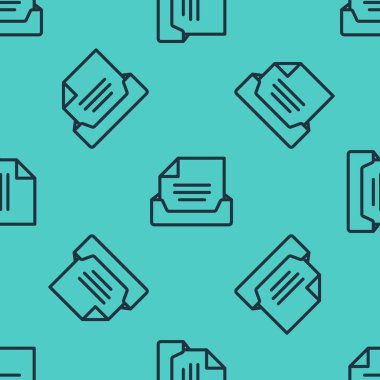 Yeşil arkaplanda, belge simgesine sahip siyah çizgi çekmecesi izole edilmiş, pürüzsüz desen. Arşiv çekmecesi. Dosya dolabı çekmecesi. Ofis mobilyası. Vektör İllüstrasyonu